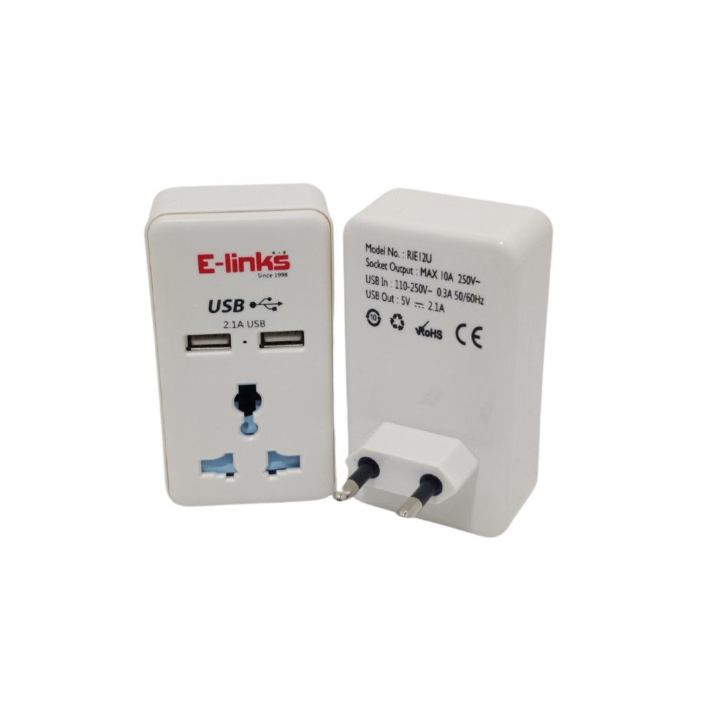 10A TRAVEL ADAPTOR WITH 2USB 2.1A RIE12U  SOCKETS