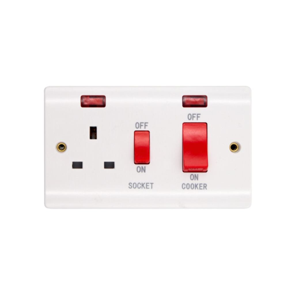 45A COOKER SWITCH WITH SOCKET VK0231  WHITE