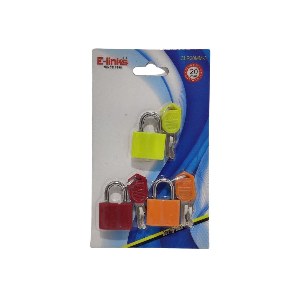  E-LINKS COLOUR PADLOCK 3PCS PACK 20MM   LOCKS