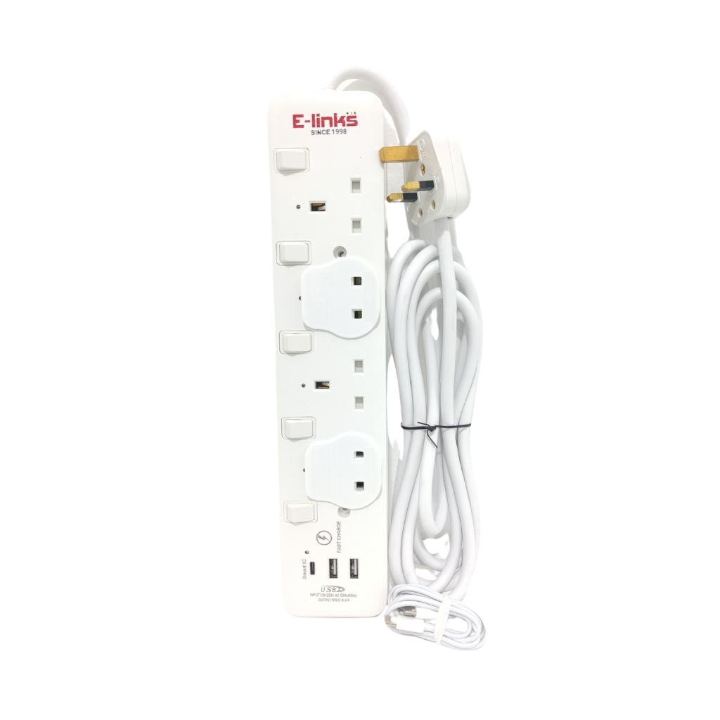 EXTENSION 4WAY 3M 2USB+1TYPE-C RIE124UTC  EXTENSION LEADS